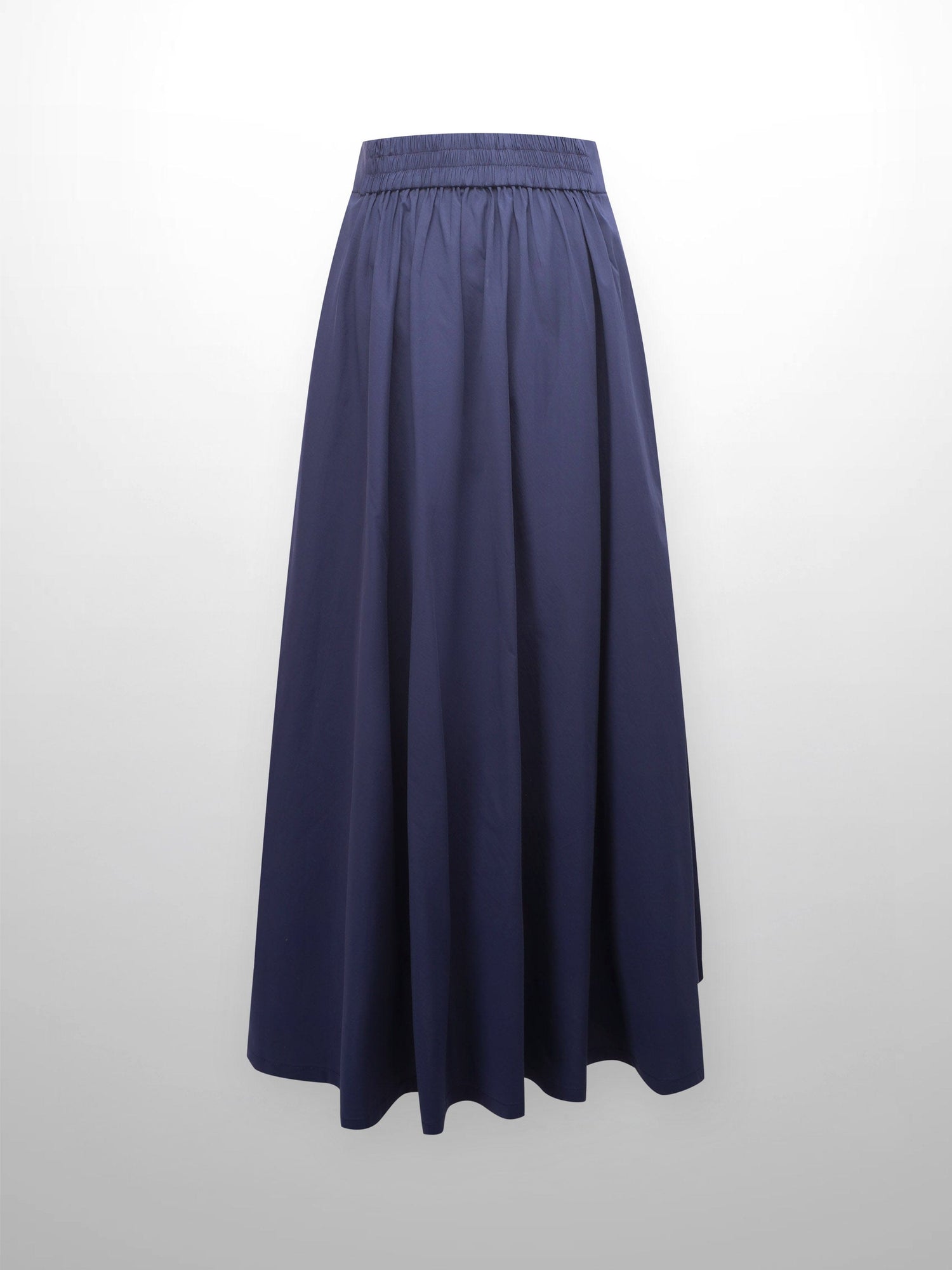 Elastic Back Maxi Cotton Blend Skirt-Navy