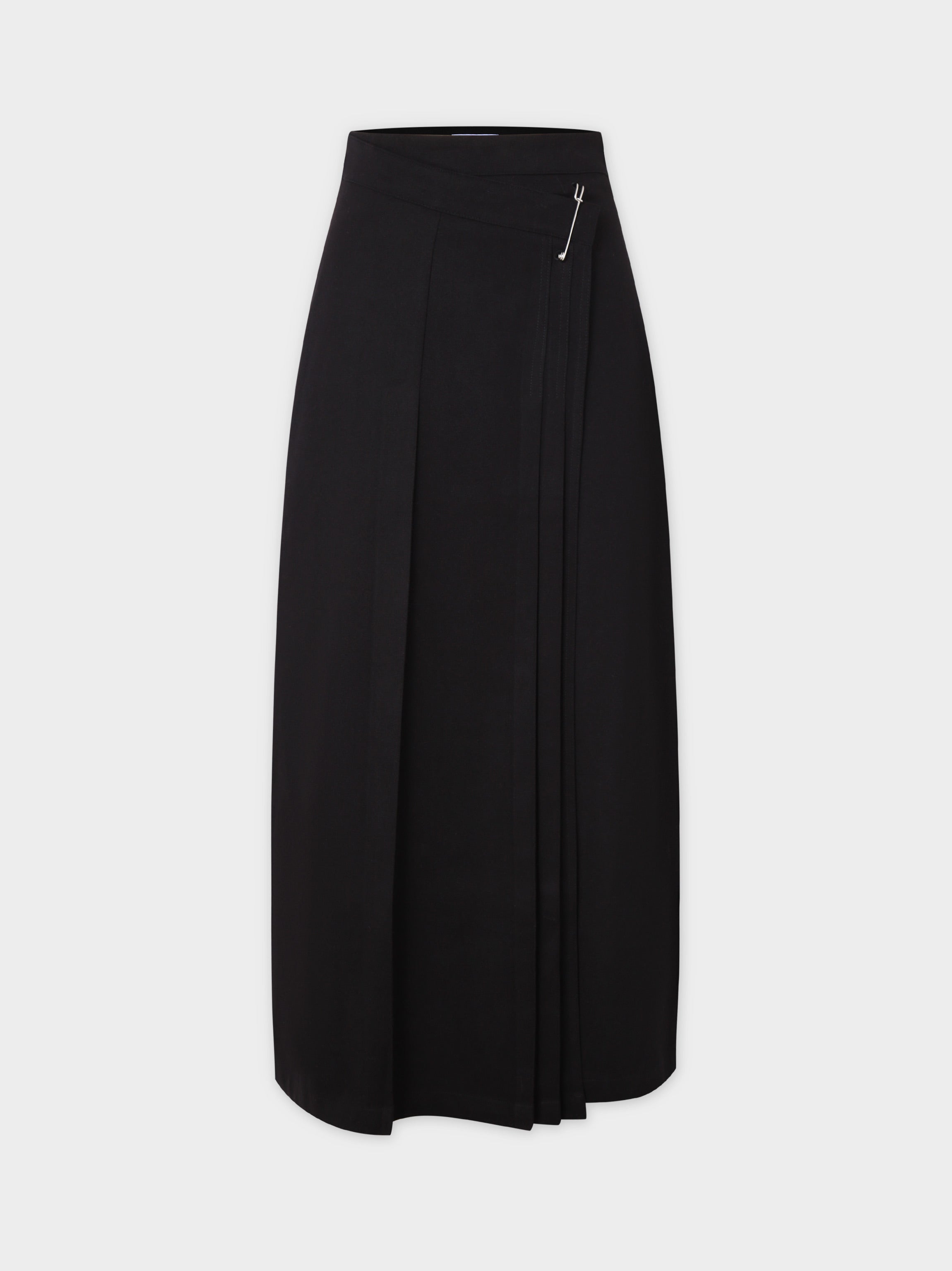 Pin Closure Wrap Skirt-Black