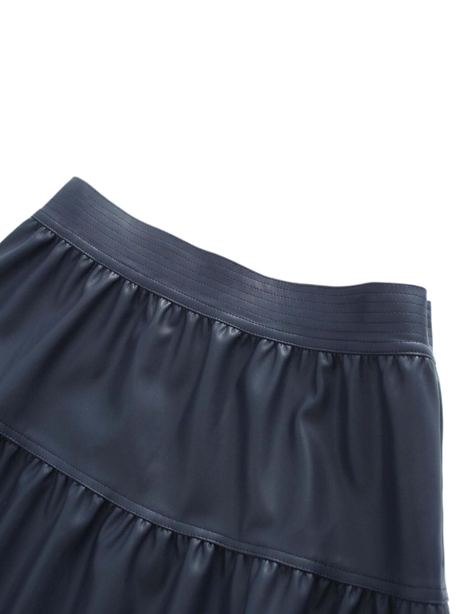 Drop Waist Leather Skirt-Navy