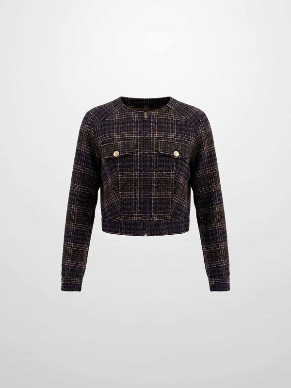 Plaid Crop Bomber Jacket - Pink Plaid