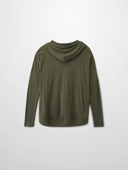 Ribbed Half Zip Hoodie Tee-Olive Green