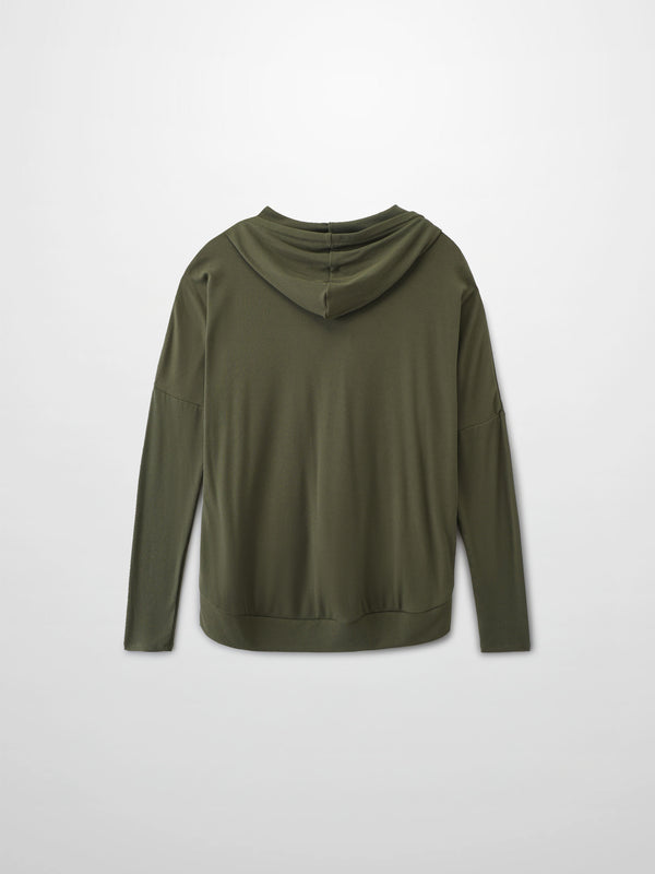 Ribbed Half Zip Hoodie Tee-Olive Green