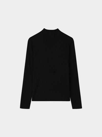 Textured Stretch Turtleneck-Black