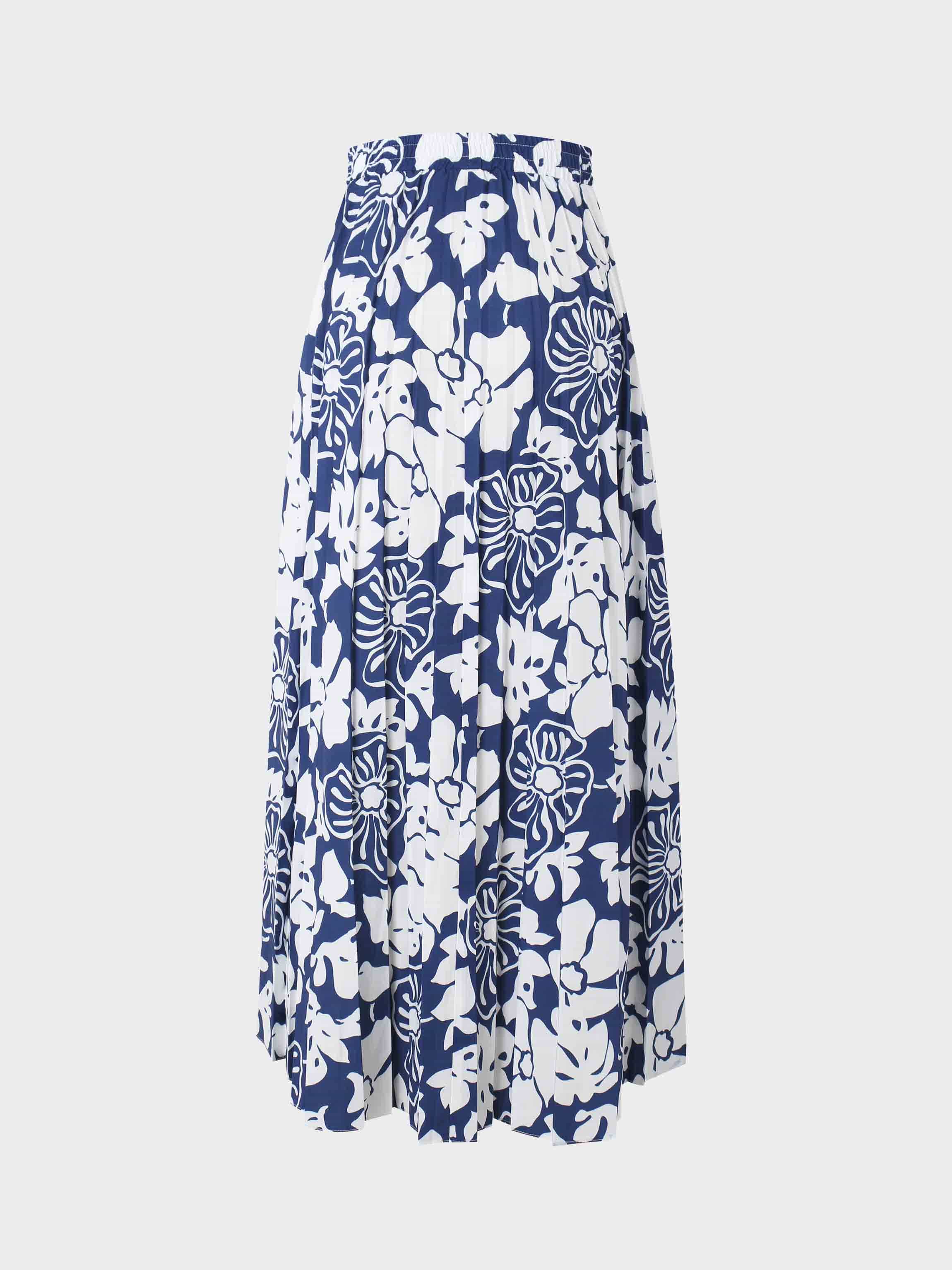 Covered Band Pleated Skirt 37&quot;-Blue Floral