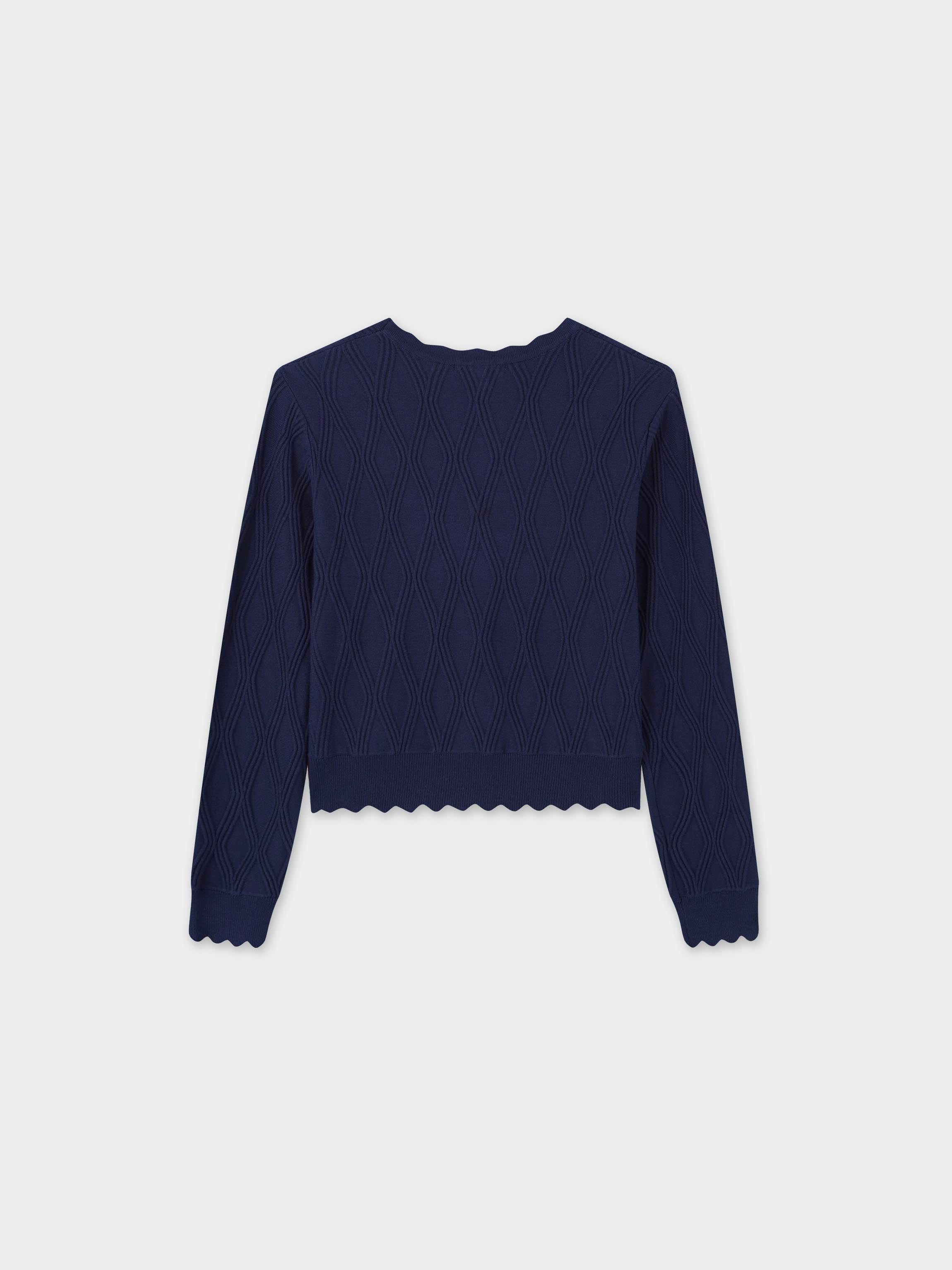 Scalloped Edge Cardigan-Blue