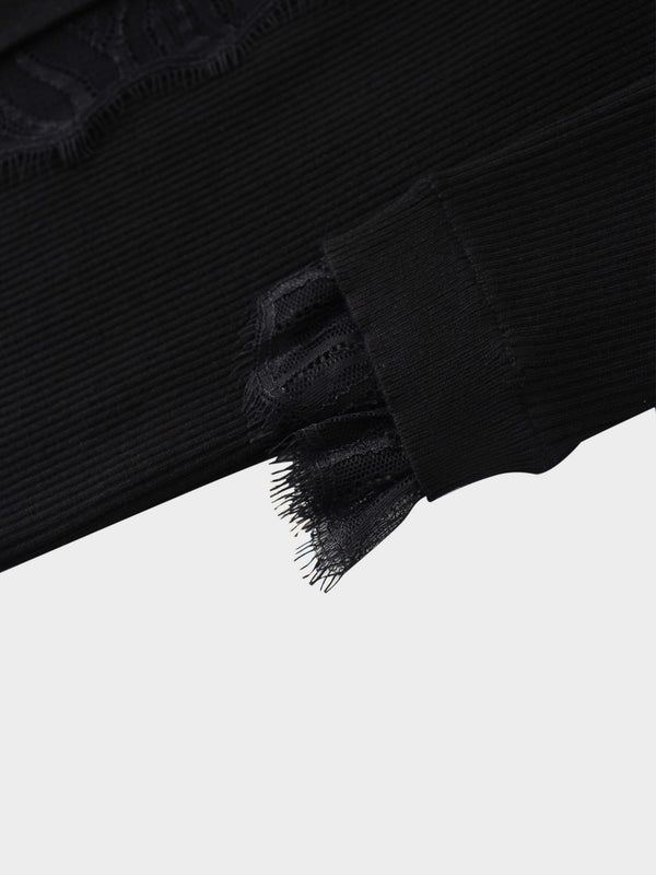 Lace Trimmed Sweater-Black