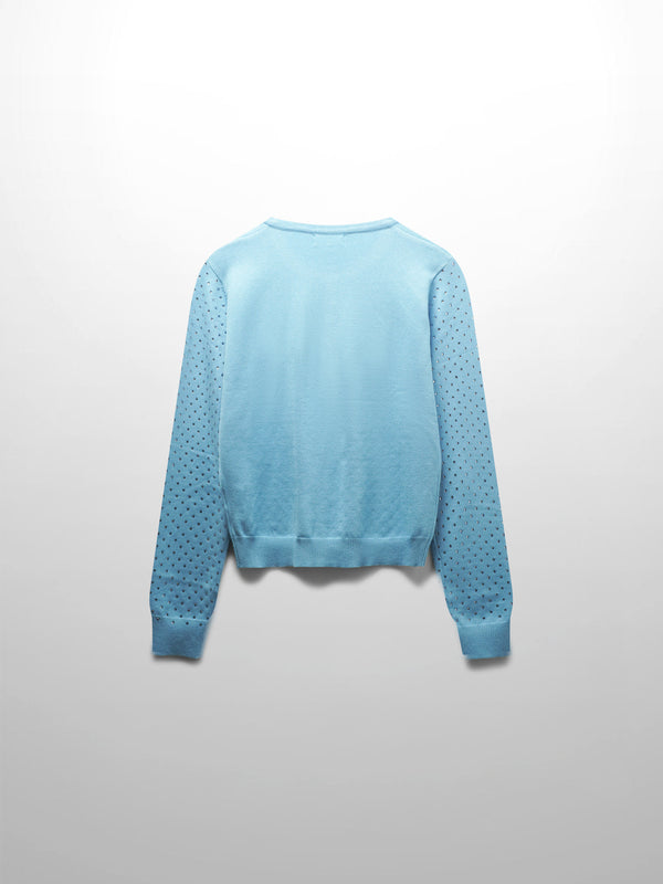 Stone Embellished Crew Cardigan-Sky Blue