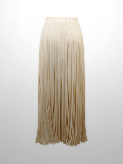 Crepe Pleated Maxi Skirt-Bone
