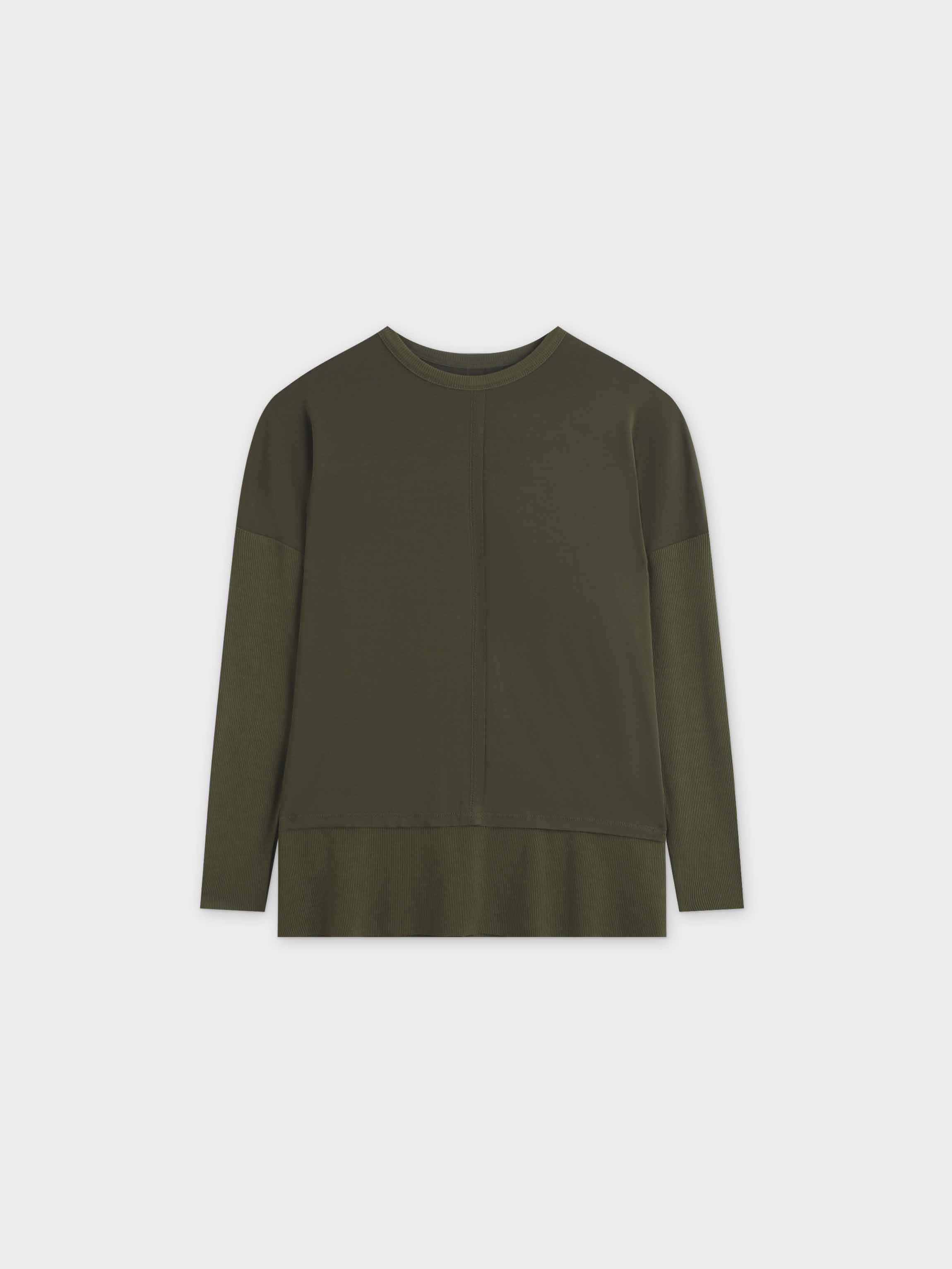 RIBBED BOTTOM T-SHIRT-OLIVE