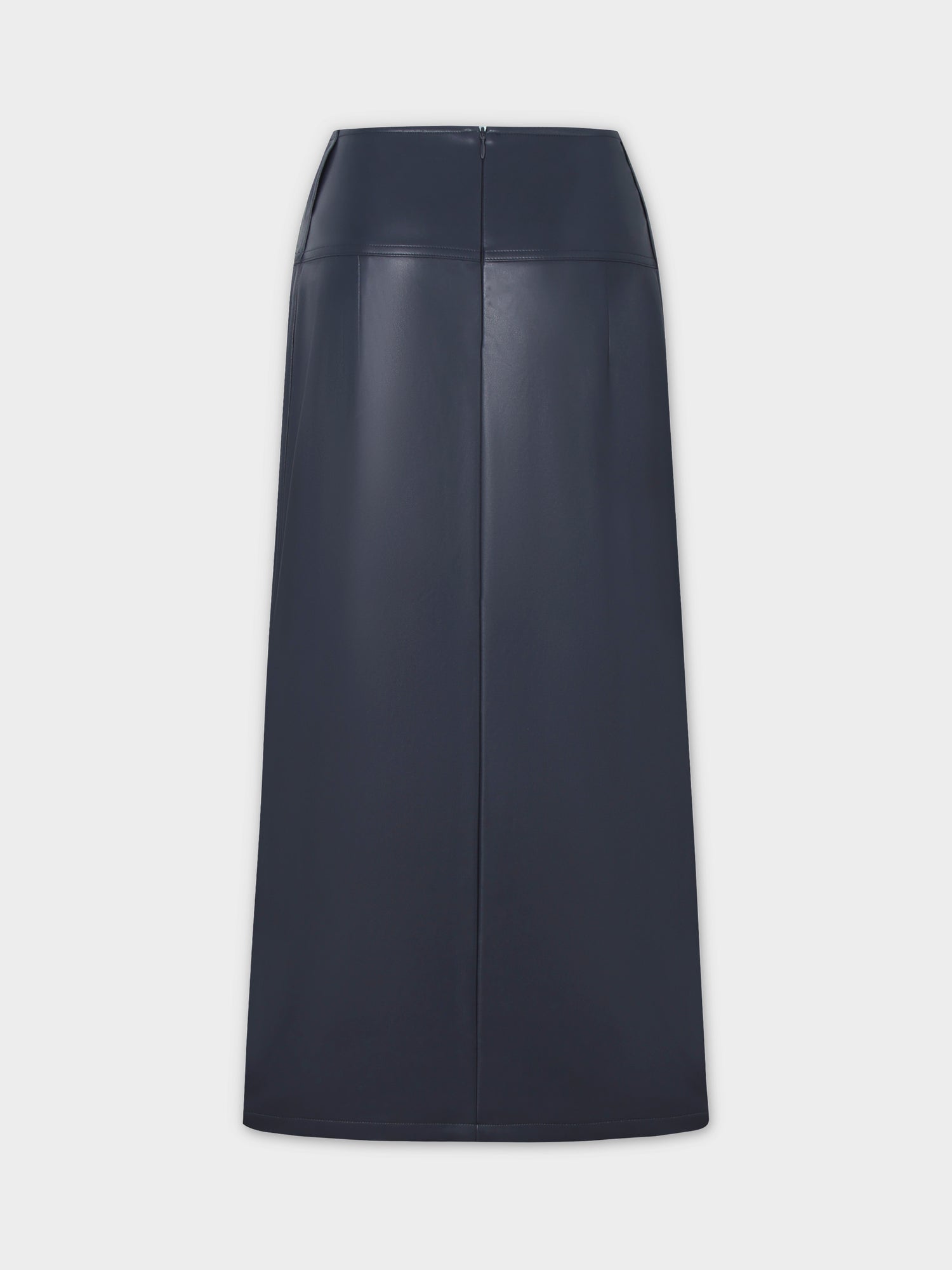 Leather Inverted Pleat Skirt-Navy