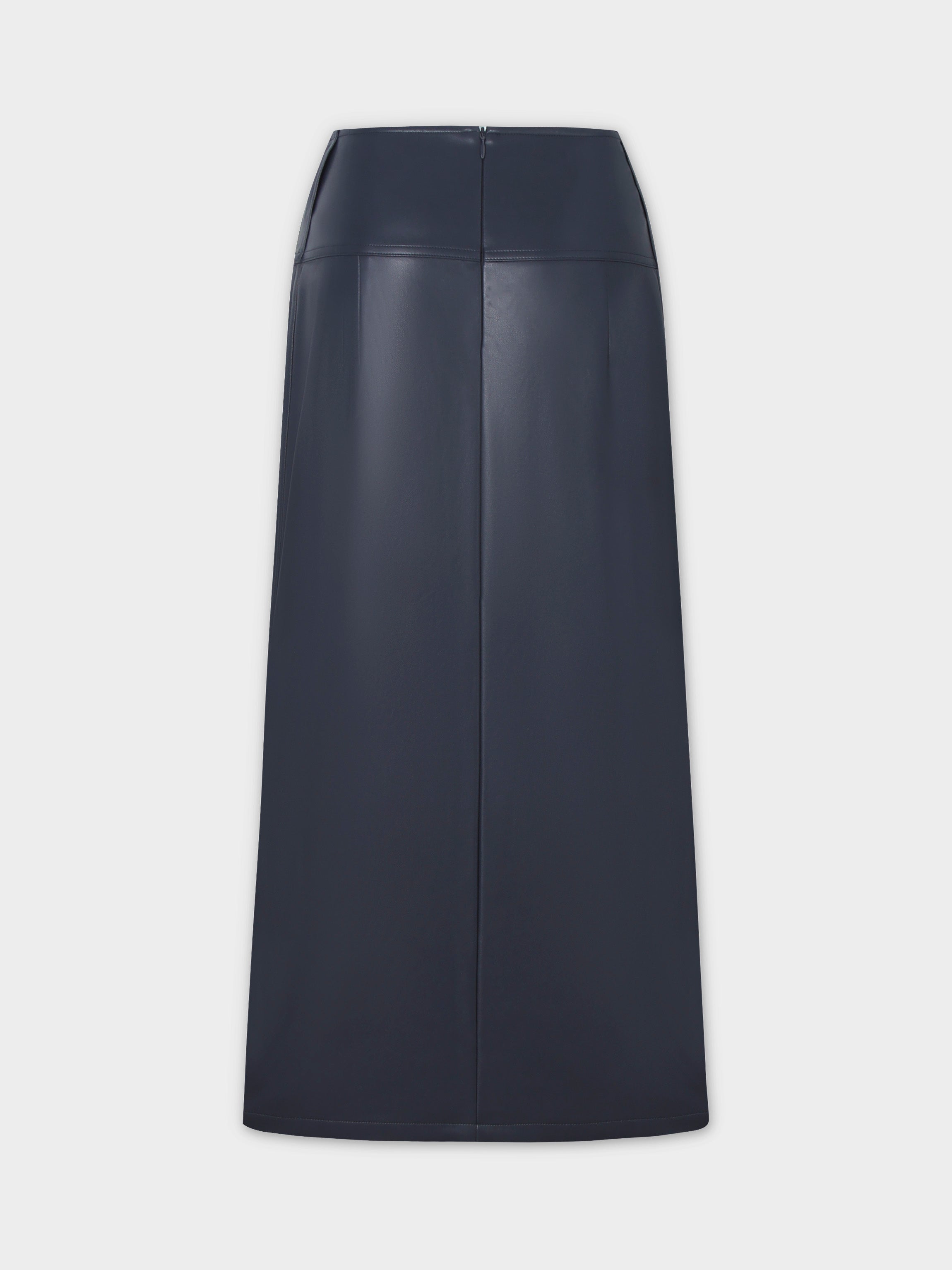 Leather Inverted Pleat Skirt-Navy