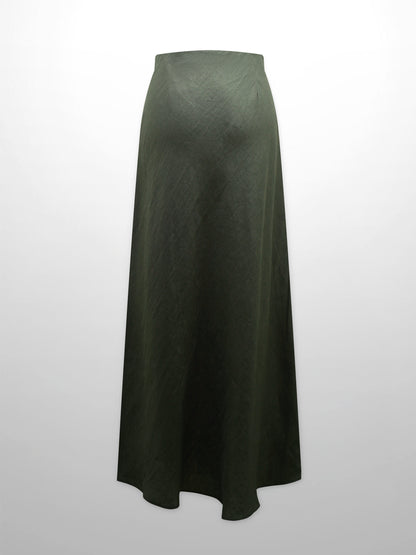 Linen Slip Skirt-Olive Green