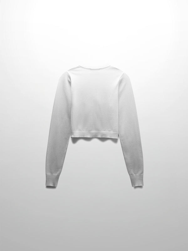 Trim Detail Crew Crop Cardigan-White