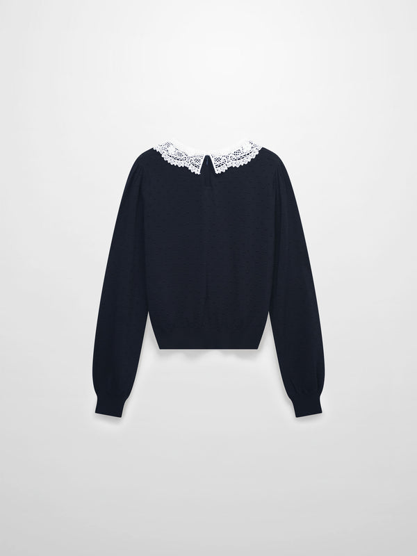 Crew Neck Pebbled Sweater-Navy