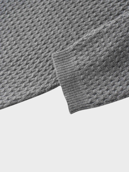 Textured Crew Cardigan-Grey
