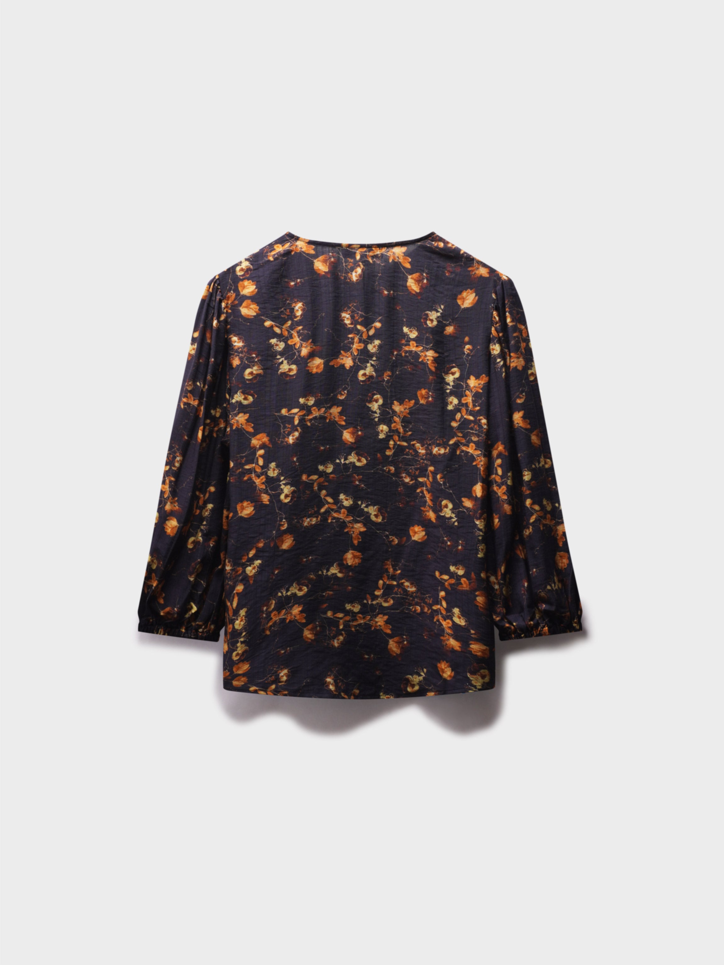 Puff Sleeve Button Down Blouse-Black/Gold Floral