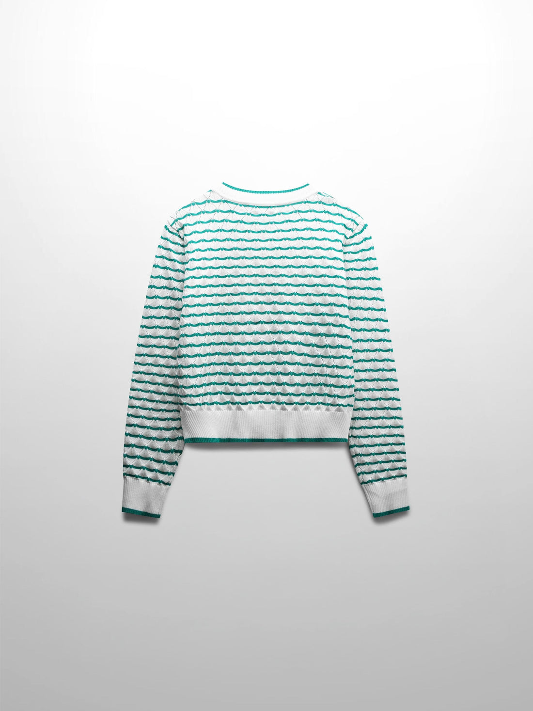 Striped Pointelle Cardigan-White/Kelly Green