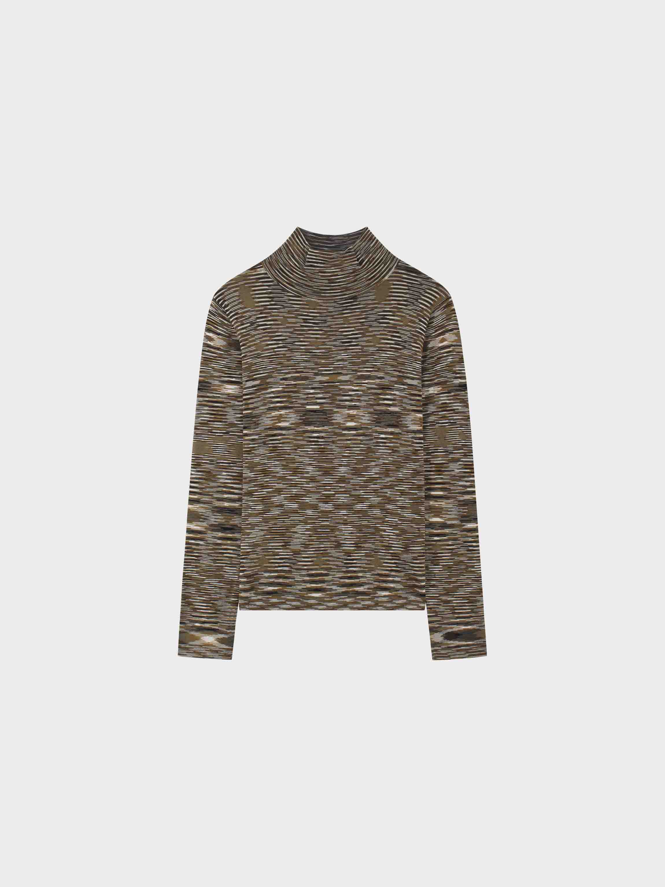 Abstract Stripe Knit Turtleneck-Olive/Black