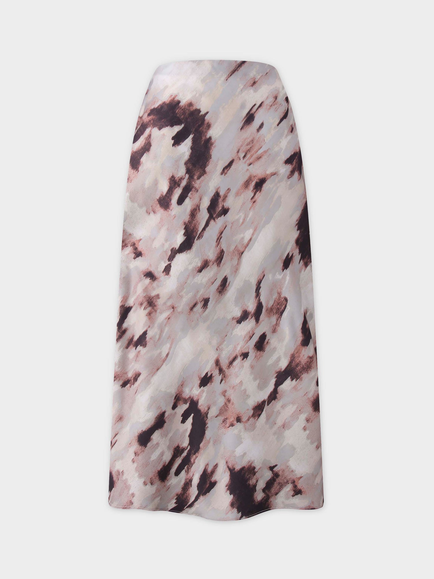 Printed Satin Slip Skirt-Brown Brushstrokes