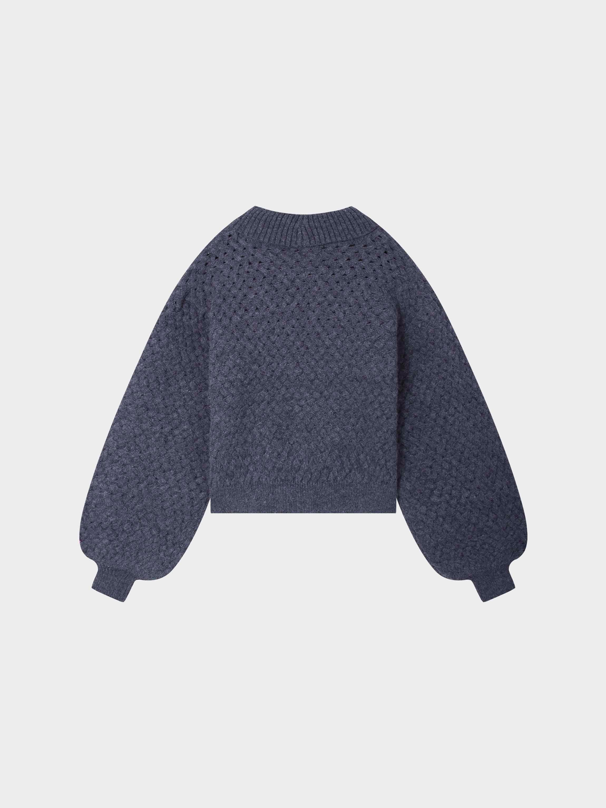 Basketweave Turtleneck Sweater-Heathered Navy