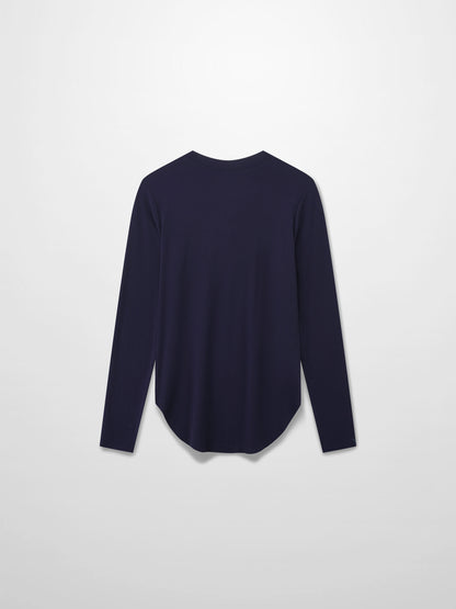 Rounded Hem Ribbed T-Shirt-Navy