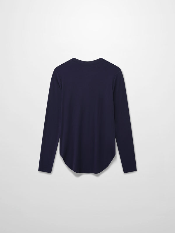 Rounded Hem Ribbed T-Shirt-Navy