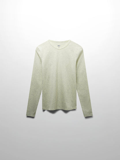 Basic High V Tee Long Sleeve-Heathered Grey/Yellow