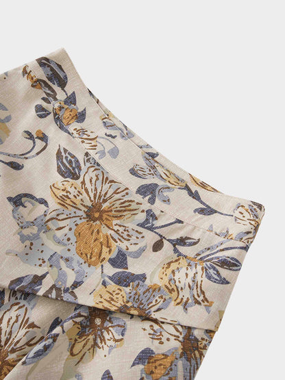 Gathered Overlay Skirt-Oatmeal Floral
