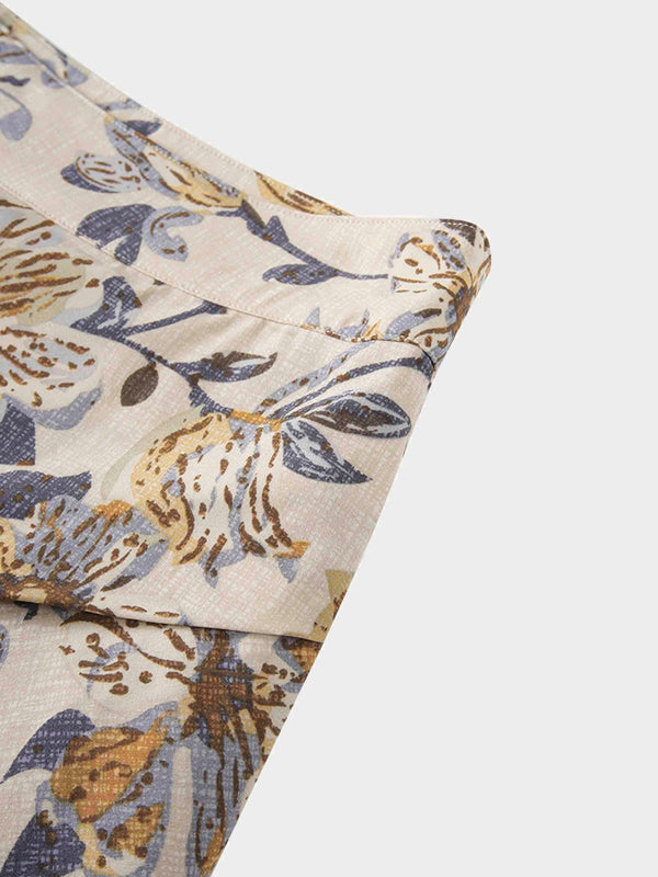 Gathered Overlay Skirt-Oatmeal Floral