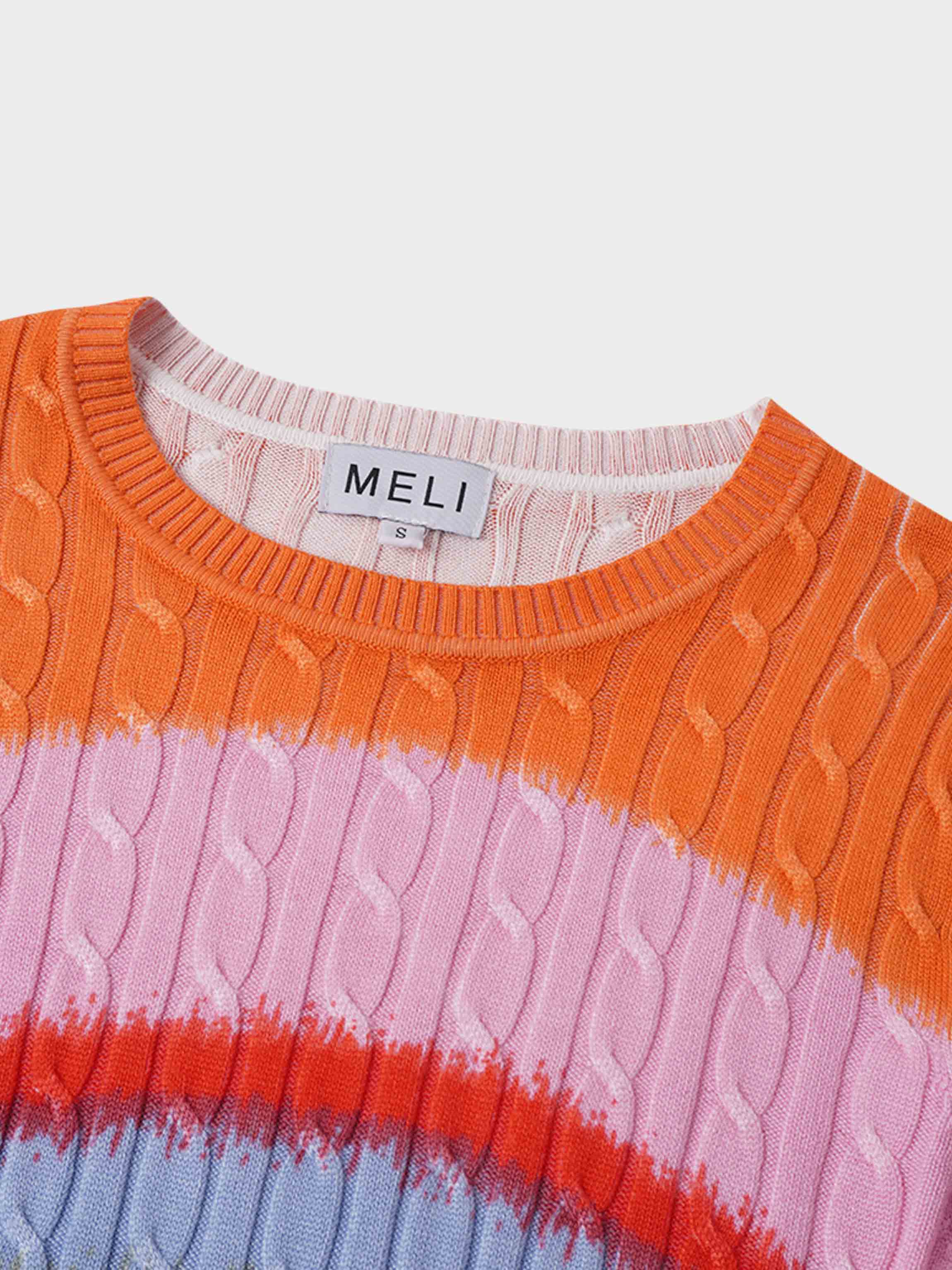 Printed Cable Knit Sweater- Striped Ombre