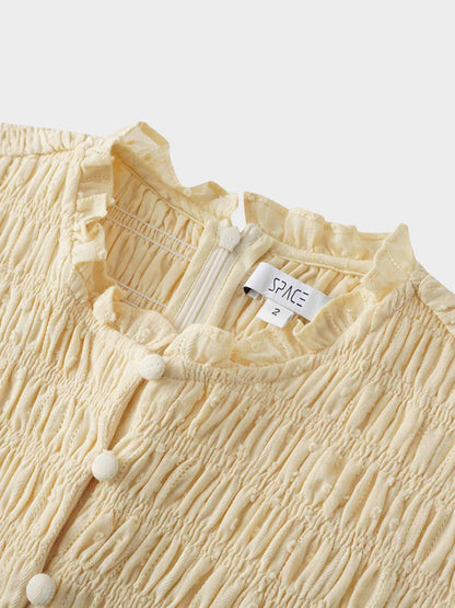 Swiss Dot Ruched Top Dress-Creamy Yellow
