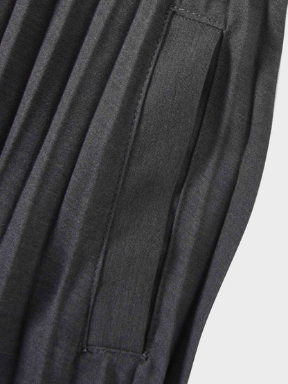 Elastic Waist Micro Pleat Skirt-Denim Black