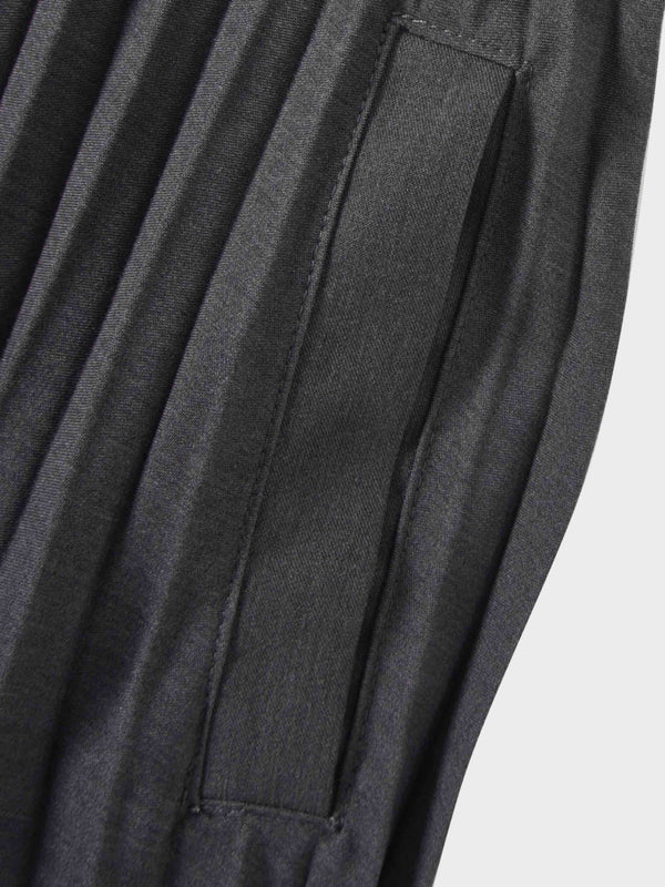 Elastic Waist Micro Pleat Skirt-Denim Black