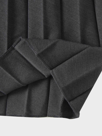 Elastic Waist Micro Pleat Skirt-Denim Black