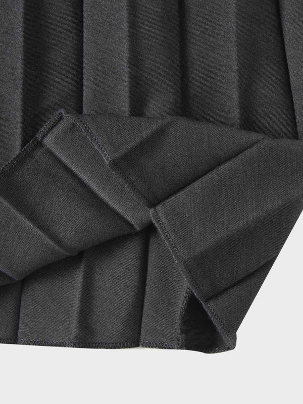 Elastic Waist Micro Pleat Skirt-Denim Black