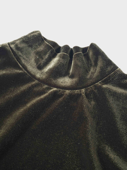 Velour Mock Neck Turtleneck-Green