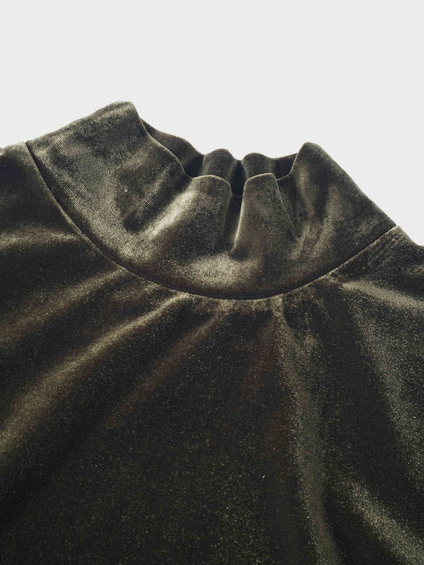 Velour Mock Neck Turtleneck-Green