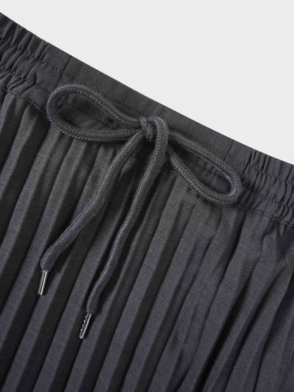 Elastic Waist Micro Pleat Skirt-Denim Black