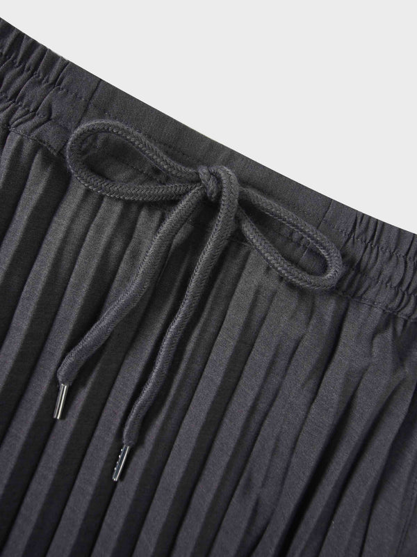 Elastic Waist Micro Pleat Skirt-Denim Black