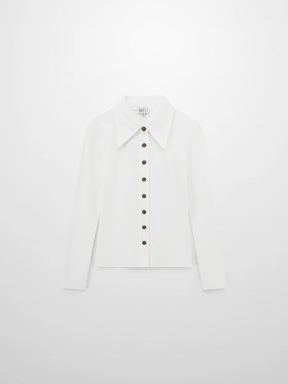 Ribbed Button Down Shirt-White