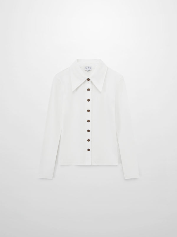 Ribbed Button Down Shirt-White