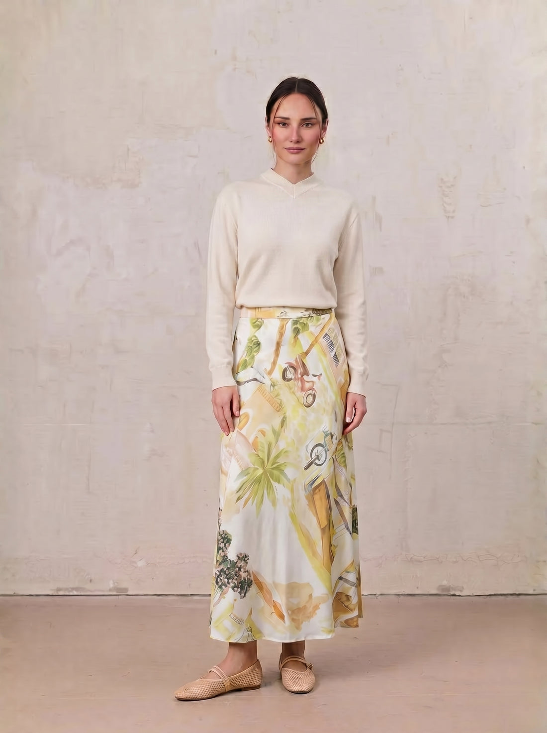 Printed Flare Skirt-City Street