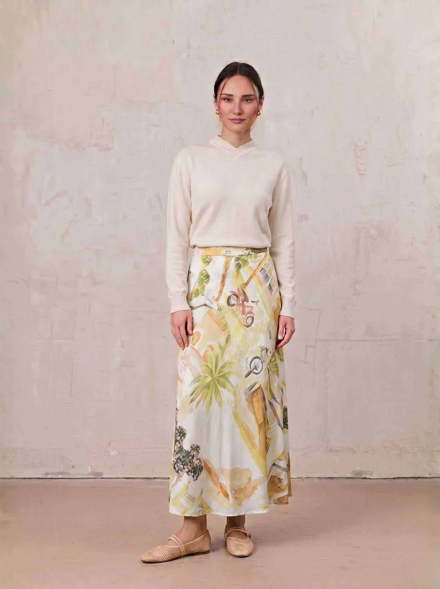 Printed Flare Skirt-City Street