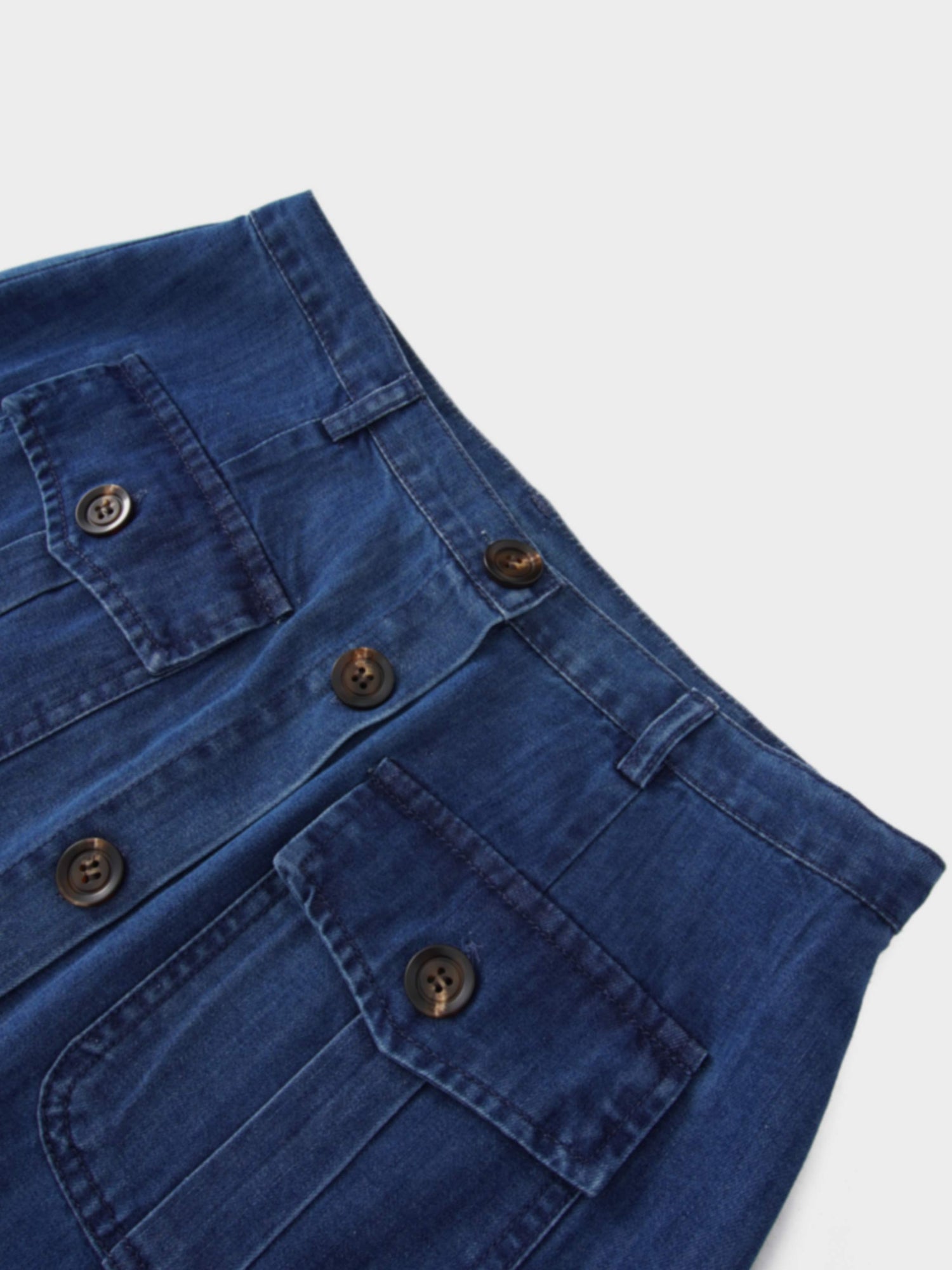 Bottom Ruffle Button Down Denim Skirt-Blue