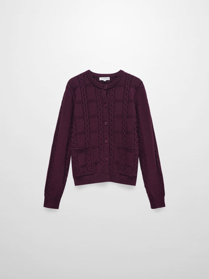Cable Design Cardigan-Burgundy
