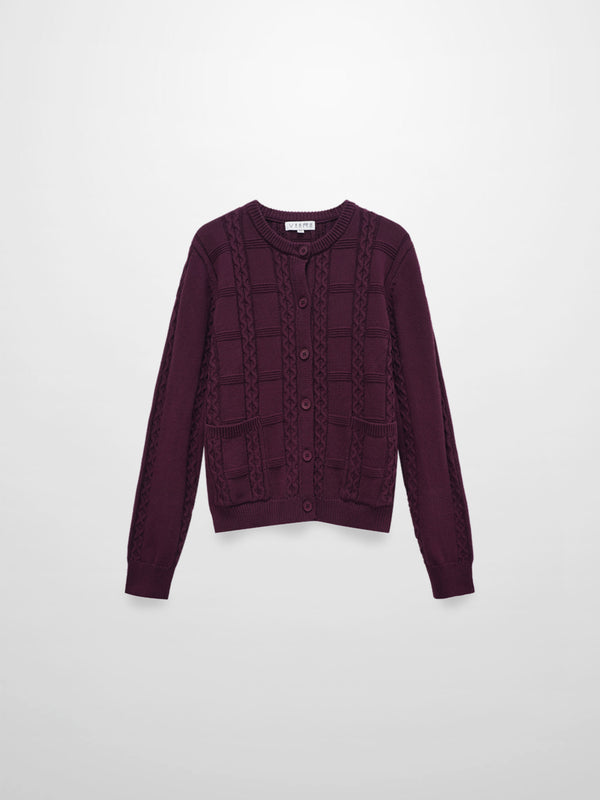 Cable Design Cardigan-Burgundy