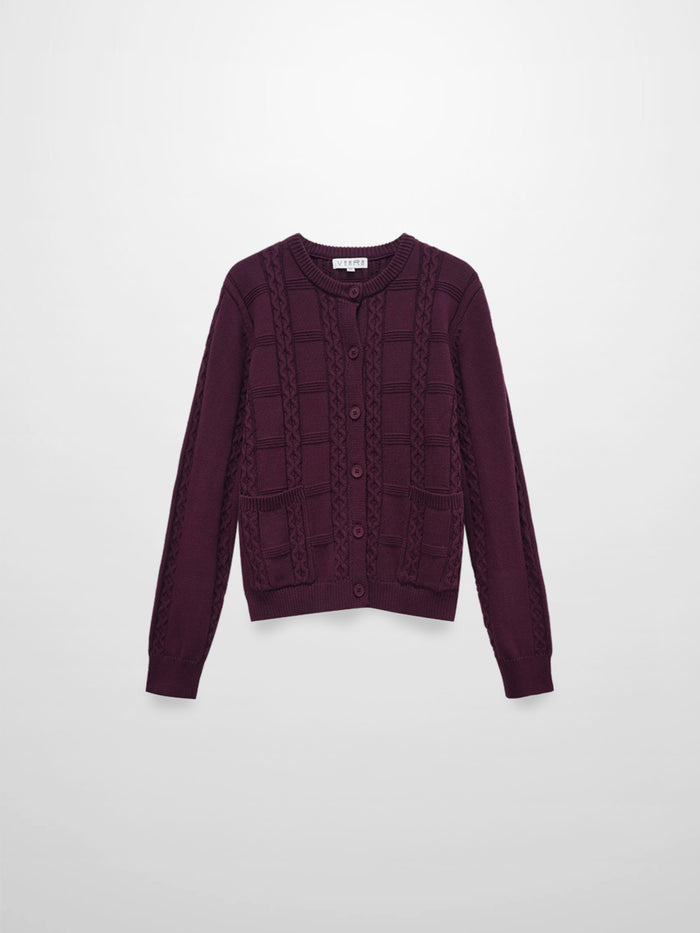 Cable Design Cardigan-Burgundy