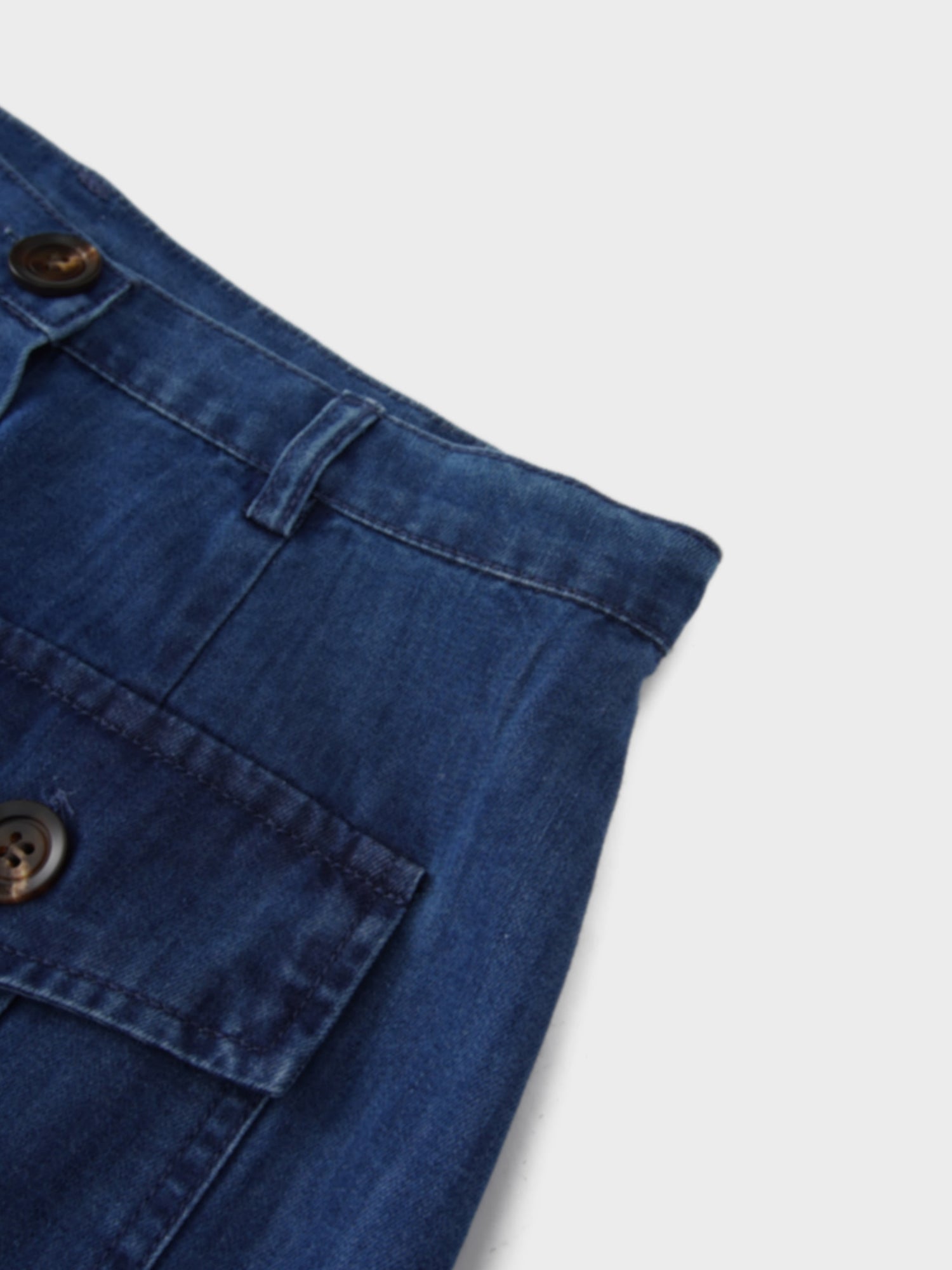 Bottom Ruffle Button Down Denim Skirt-Blue