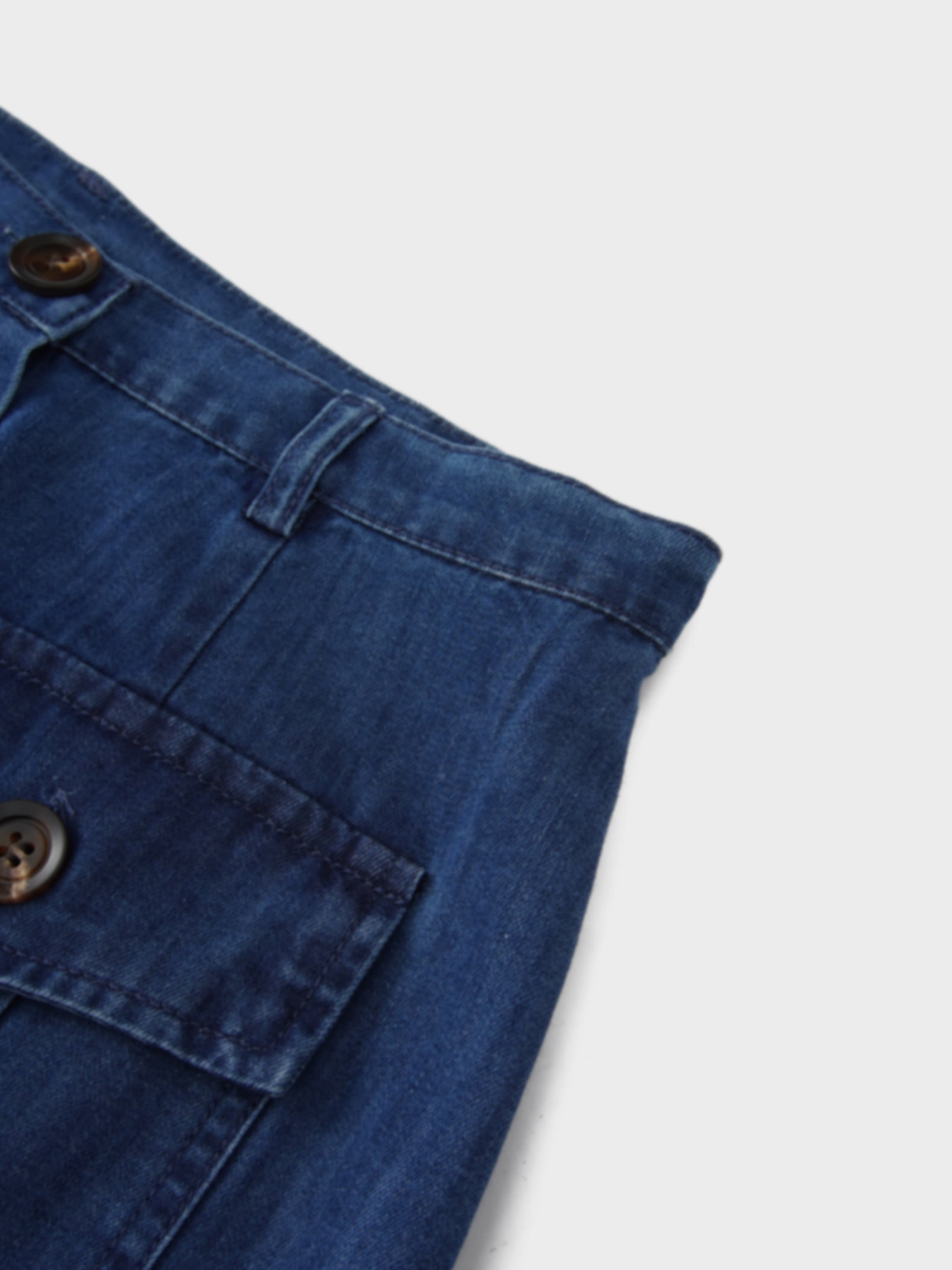 Bottom Ruffle Button Down Denim Skirt-Blue