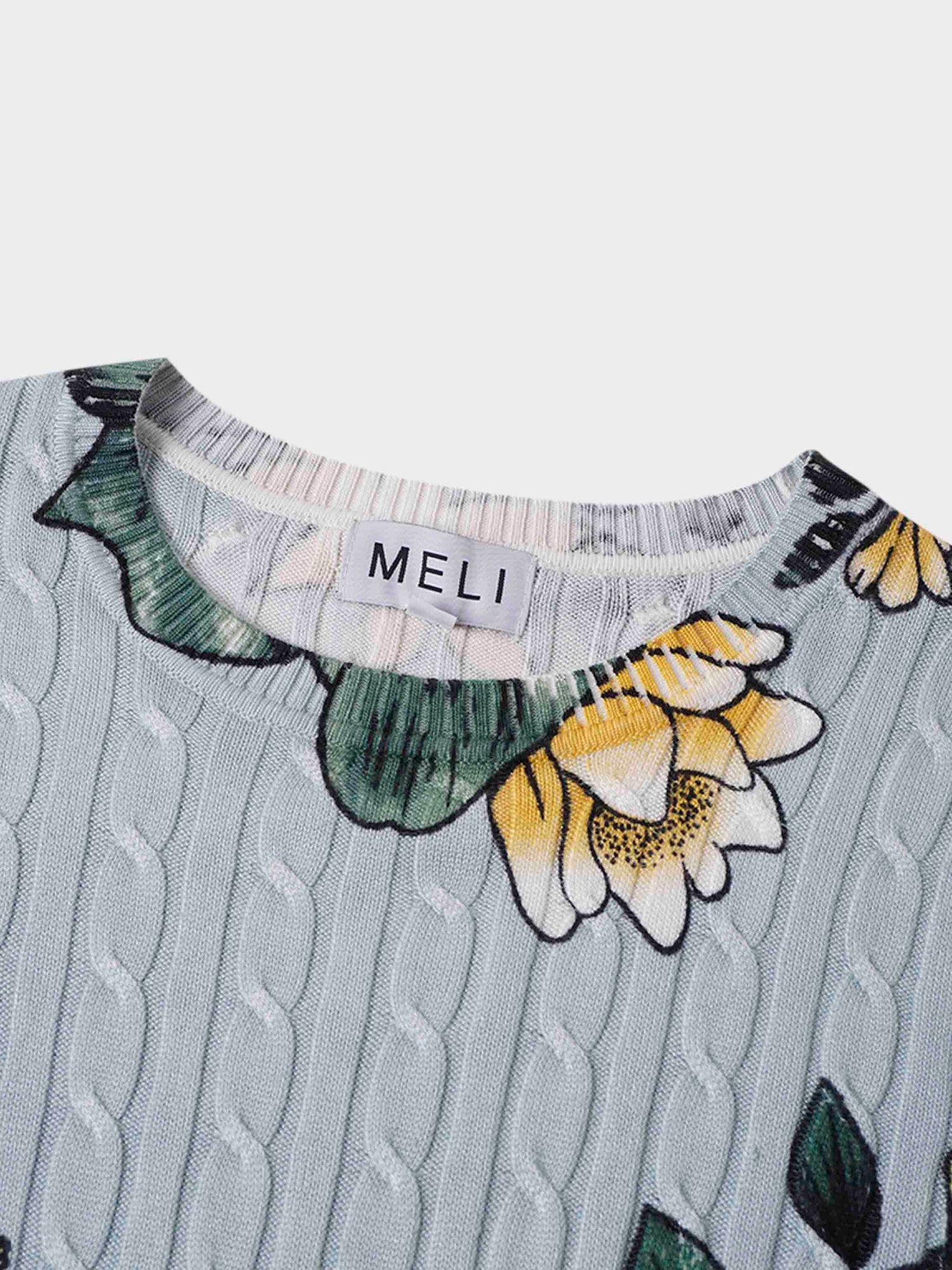 Printed Cable Knit Sweater-Mint Floral